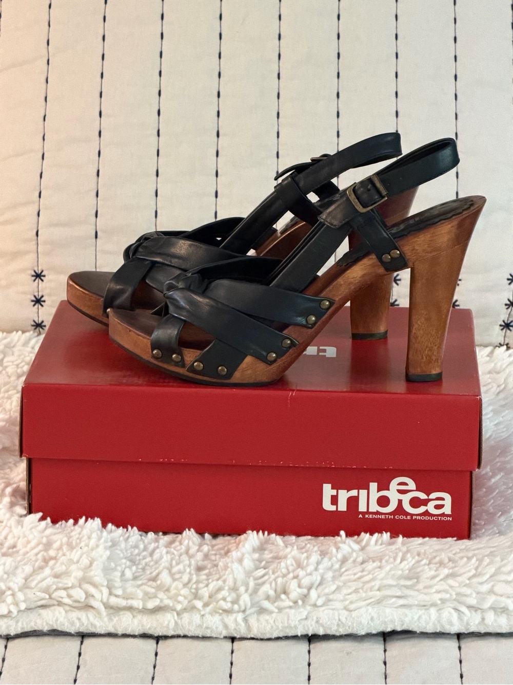 Kenneth Cole Tribeca Wooden Platform Sandals - Made in Brazil